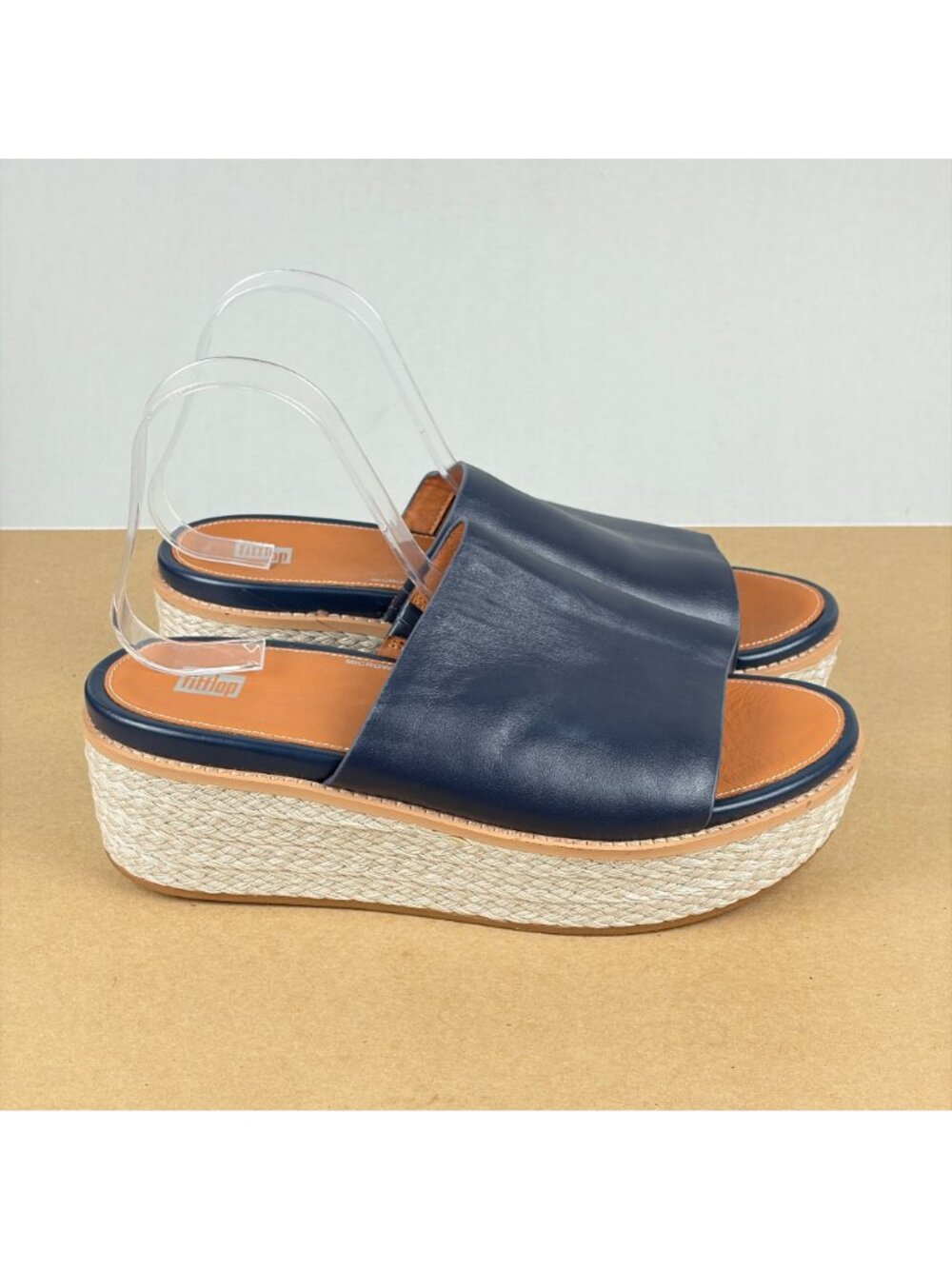 Fitflop Eloise Espadrille Platform Sandals Womens 11 Navy Blue Tan Slip On - Picture 3 of 10